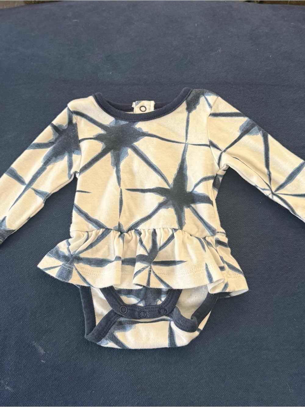 Monica + Andy NB TieDye Starburst Long Sleeve Bodysuit Cream Navy Organic Cotton